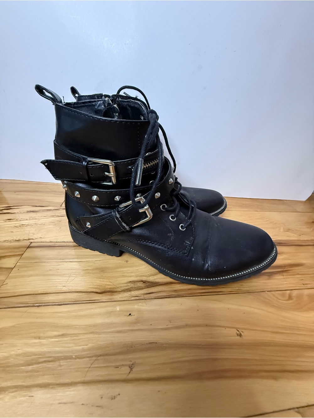 Target Women's Black Studded Buckle Combat Moto Boots Size 8.5